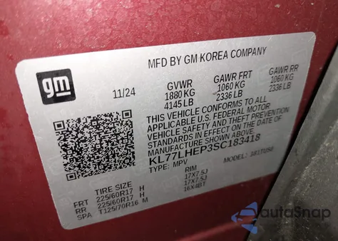 2025 Chevrolet Trax Fwd Lt z USA, uszkodzony, nr VIN KL77LHEP3SC183418